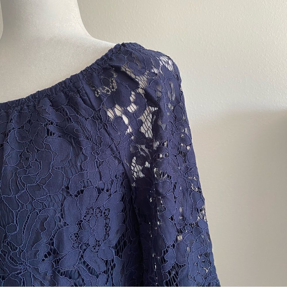 Chaser Woman’s Boho Lace Blouse Peasant Dark Blue Top M NEW - Picture 6 of 14
